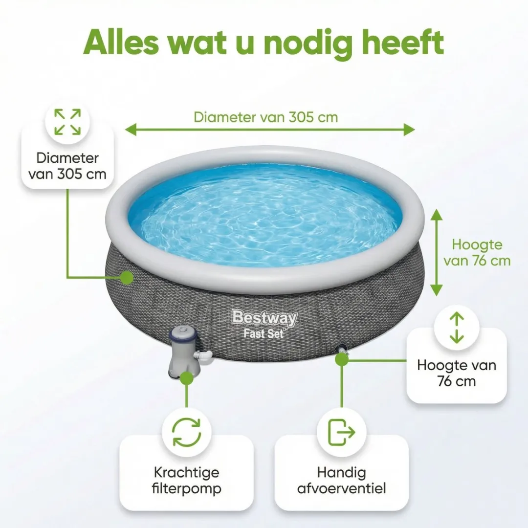 Bestway Fast Set Zwembad 366cm - 7-delig - Grijs
