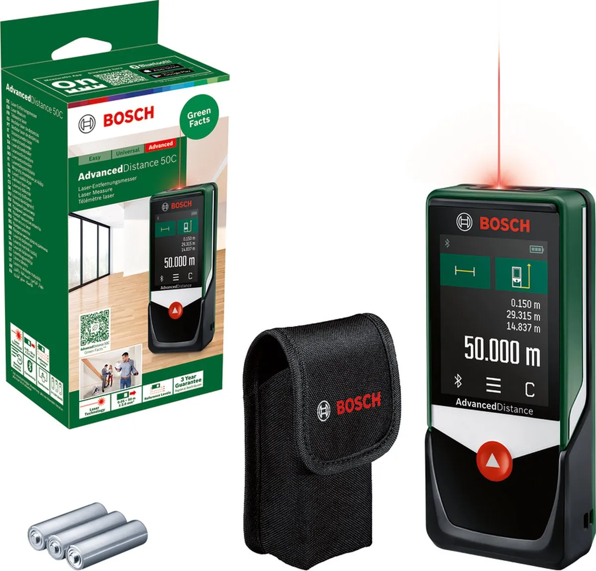 Bosch AdvancedDistance 50C Lasermeter - 3x AAA Batterijen - Rood