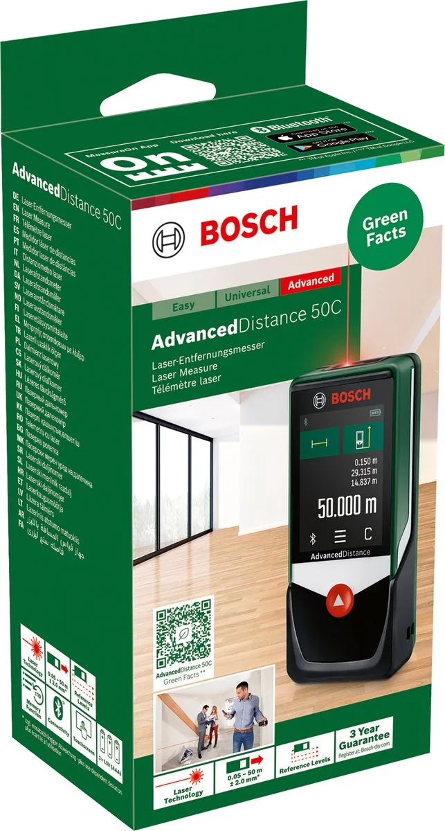 Bosch AdvancedDistance 50C Lasermeter - 3x AAA Batterijen - Rood