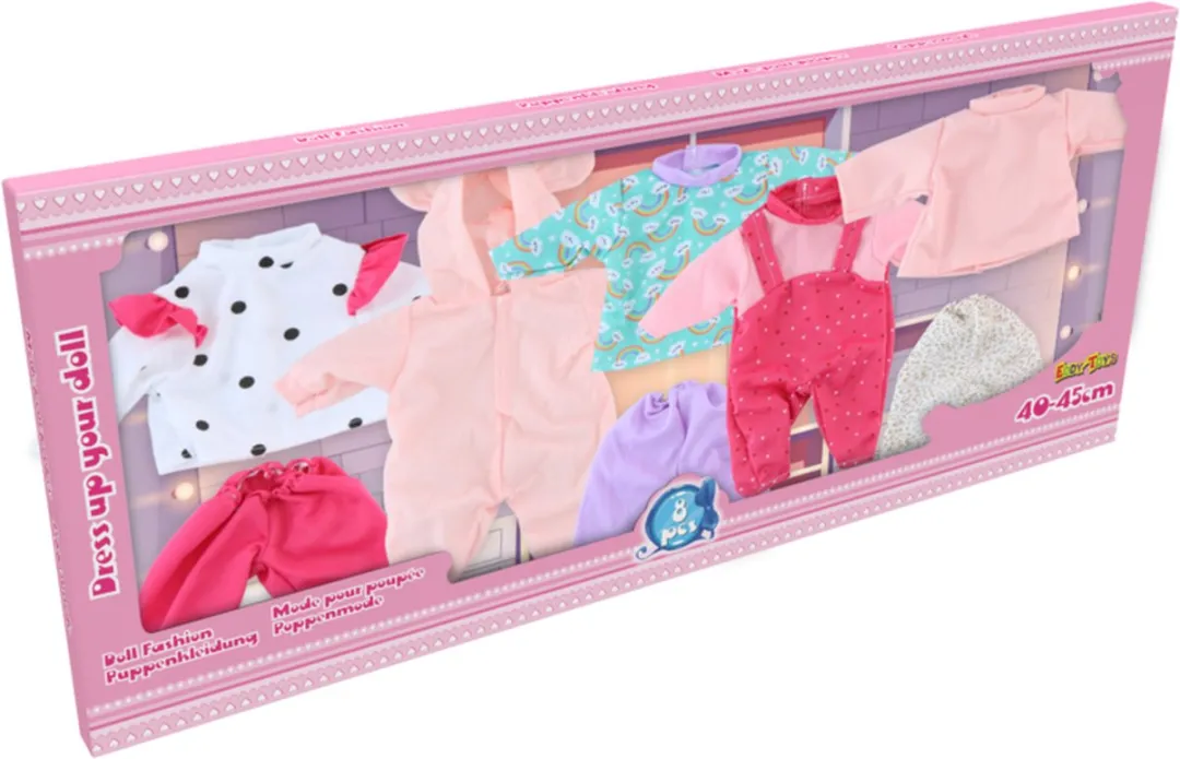 Eddy Toys Poppenkleding 23242 - 8 Stuks - Babypop 40-45cm - Multikleur