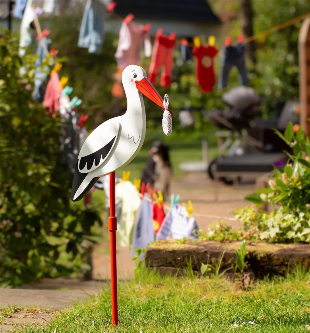 Goki Ooievaar met Babydoekje Tuinfiguur 100cm - Wit/Zwart