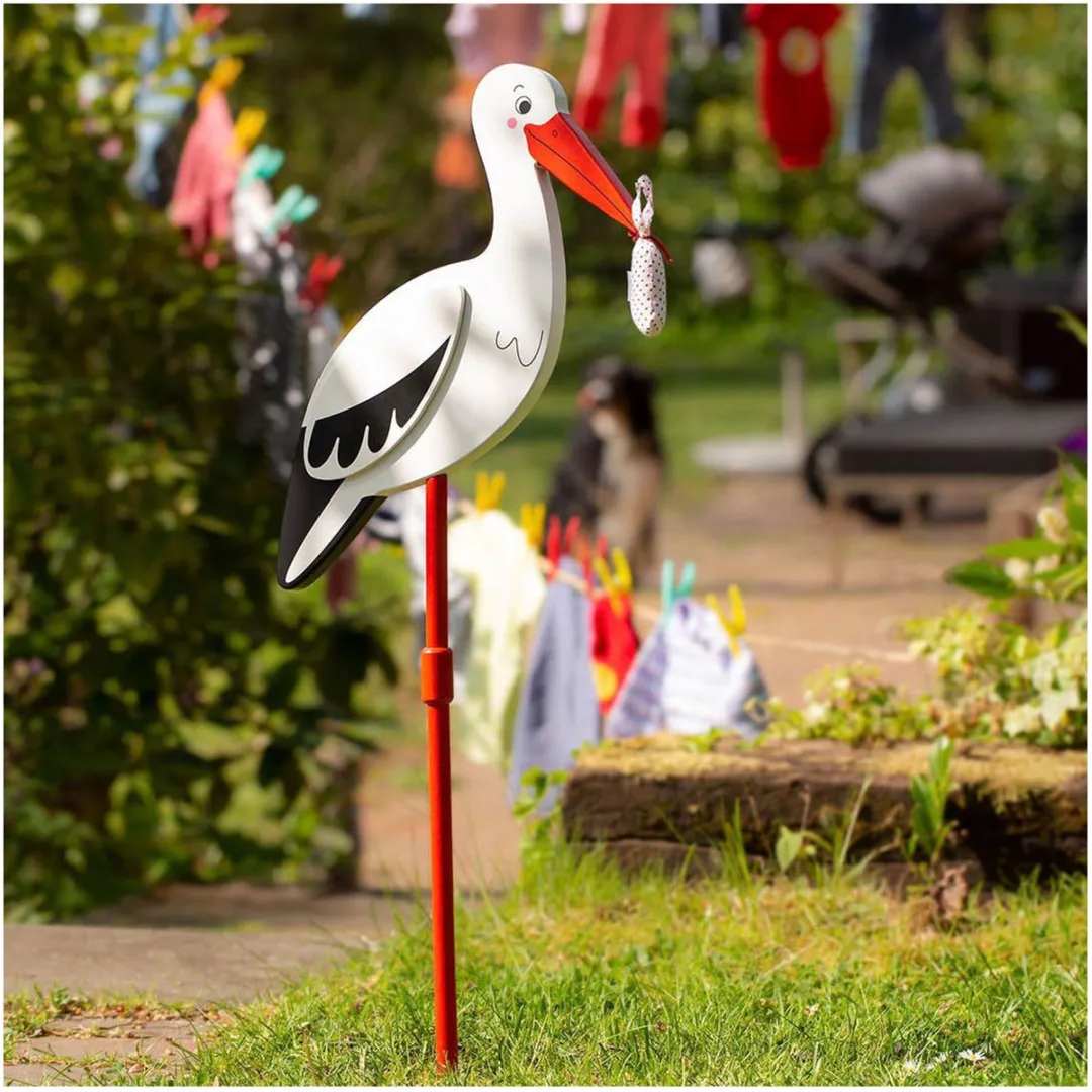Goki Ooievaar met Babydoekje Tuinfiguur 100cm - Wit/Zwart