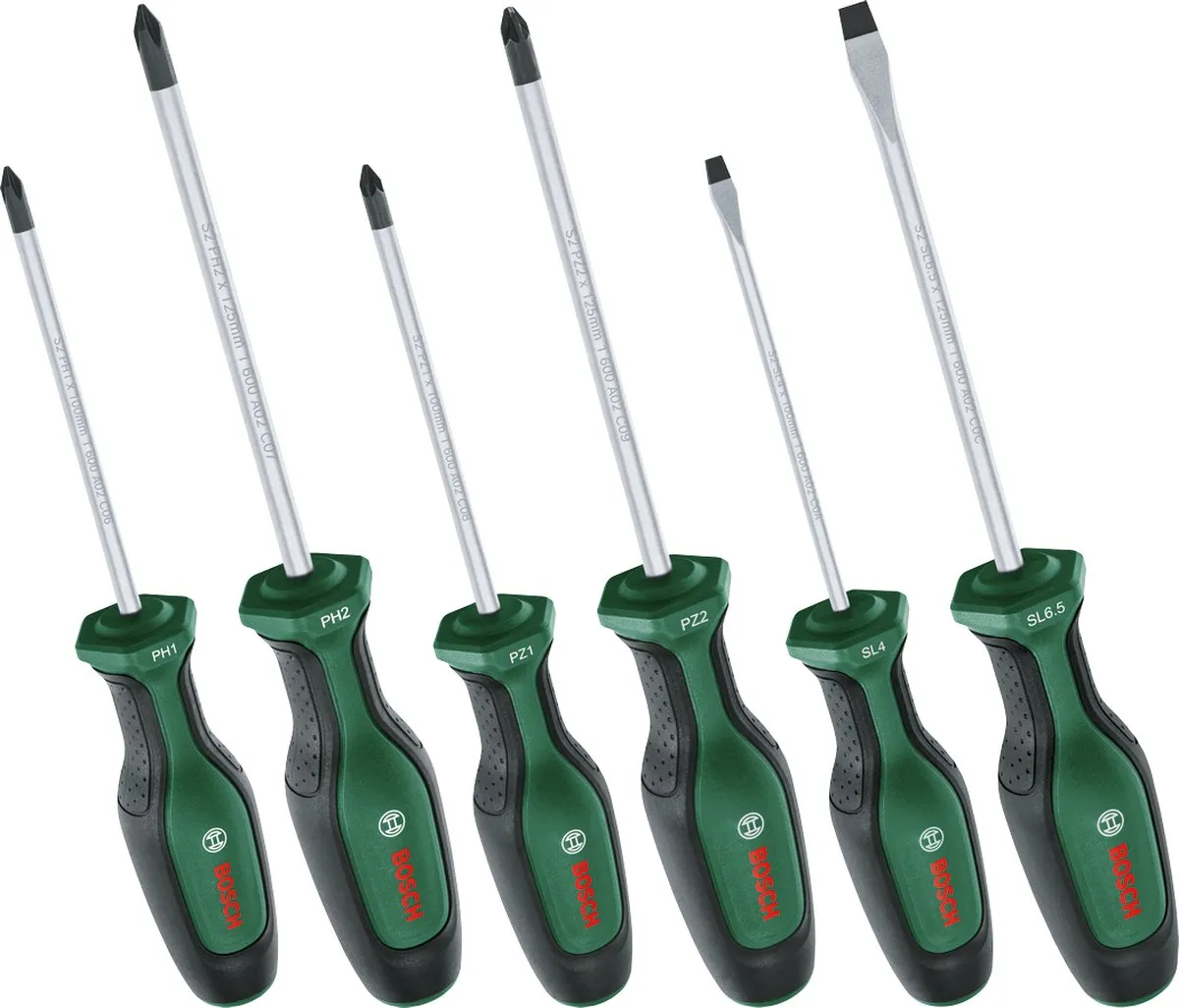 Bosch Schroevendraaierset 6-delig PH1/PH2/PZ1/PZ2/SL4/SL6.5