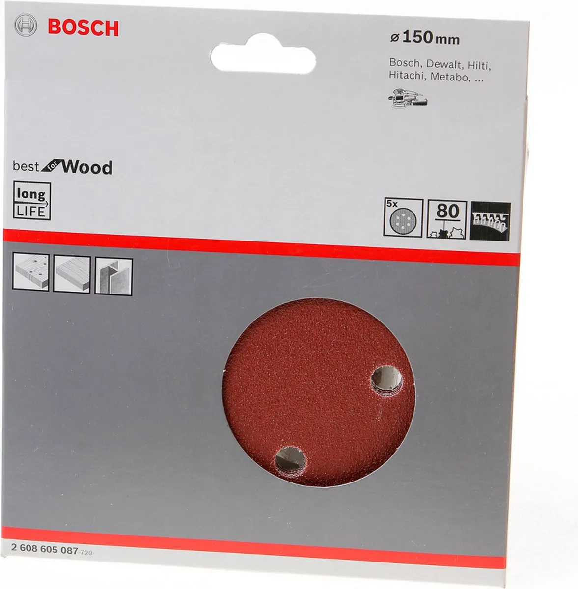 Bosch 5-delige Schuurbladenset 150mm - 80 Korrel