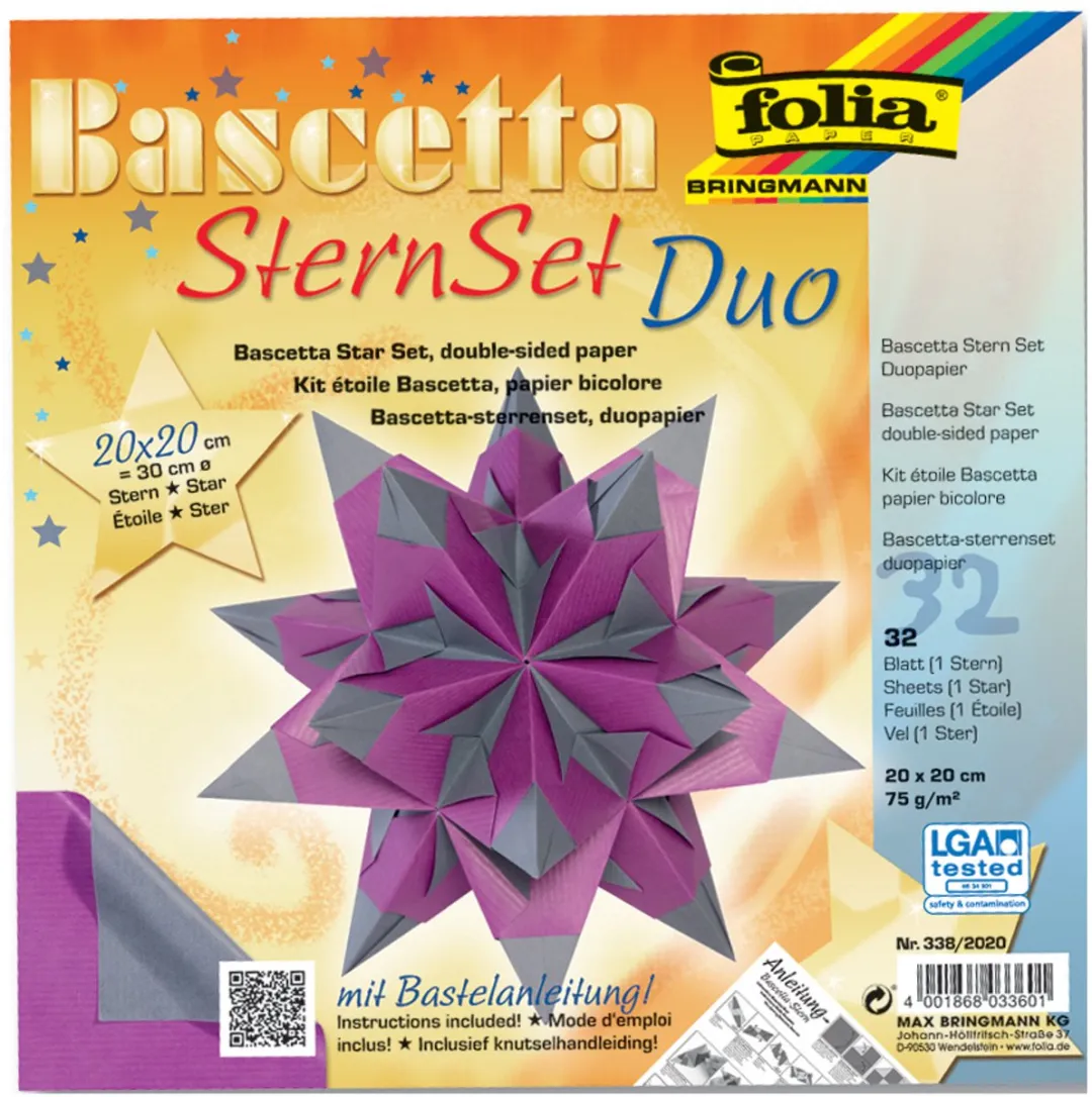 Folia Vouwbladen Bascetta-ster 200x200mm - Lila/Antraciet - 32 Vel