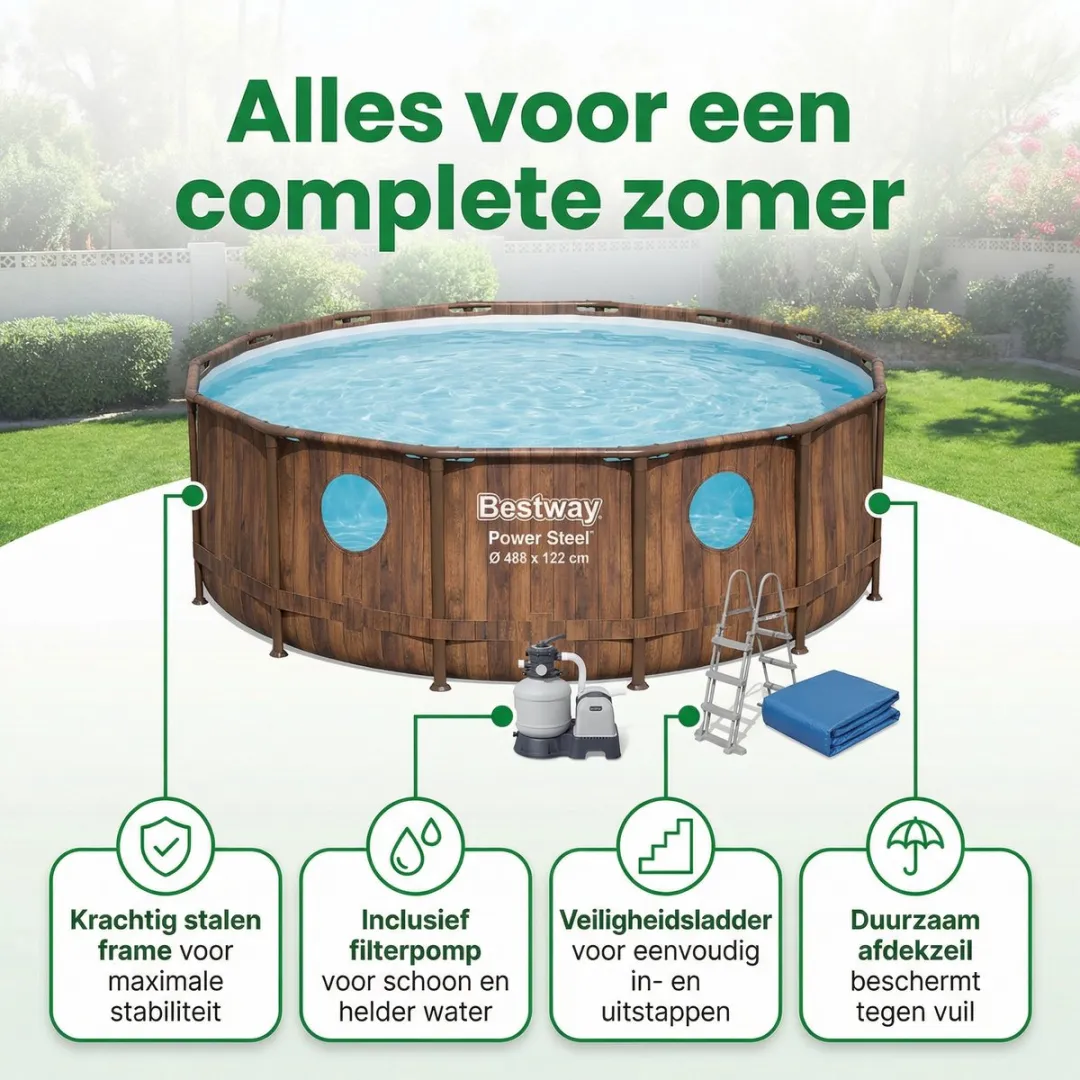 Bestway Rond Power Steel Swim Vista Zwembad 488cm - 8-delig