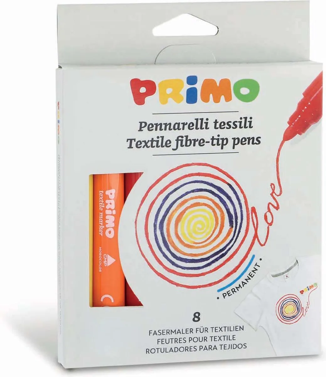 Creativ Company Primo PRIMO 701295 Textielviltstiften - 12 Stuks - Multi