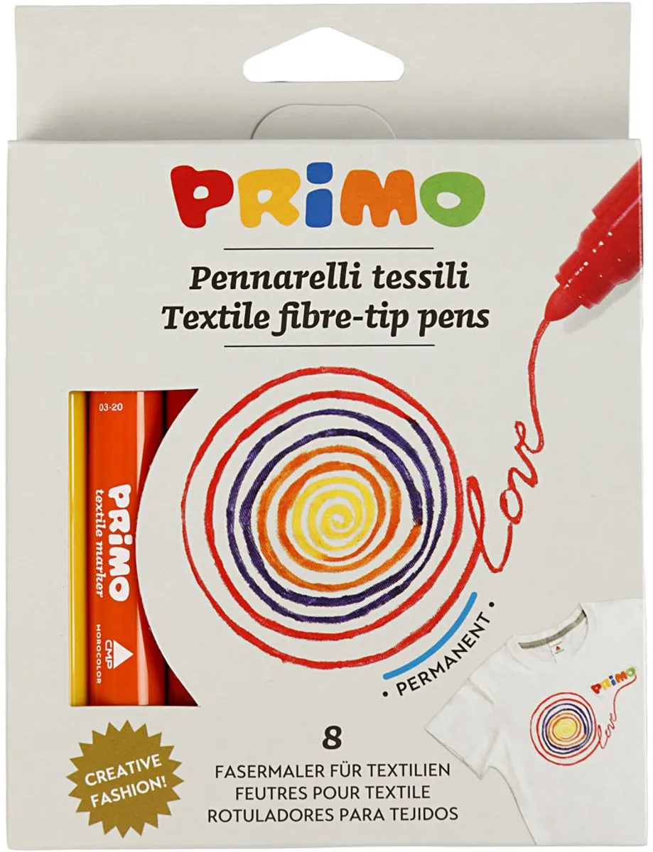 Creativ Company Primo PRIMO 701295 Textielviltstiften - 12 Stuks - Multi
