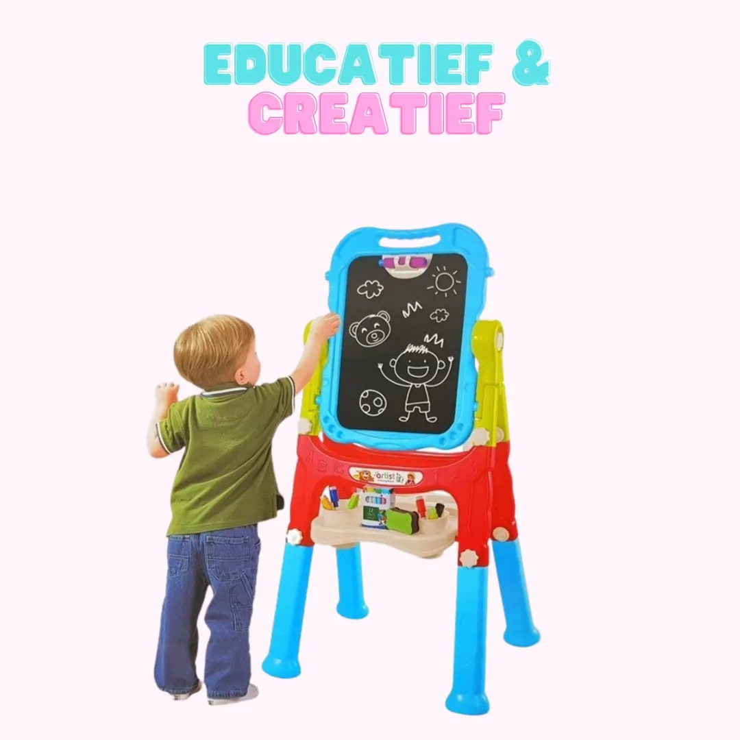 Lean Toys Magnetisch Krijtbord & Whiteboard 360° - Blauw/Rood - Incl. markers & accessoires