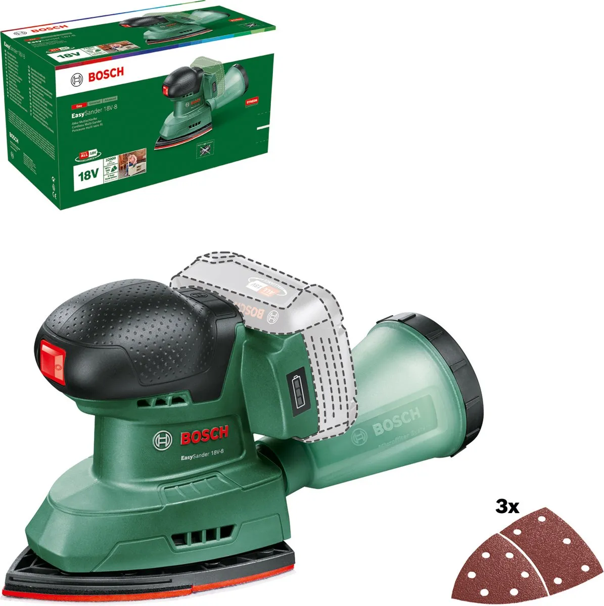 Bosch EasySander 18V-8 Accu Multischuurmachine - 3 Schuurbladen