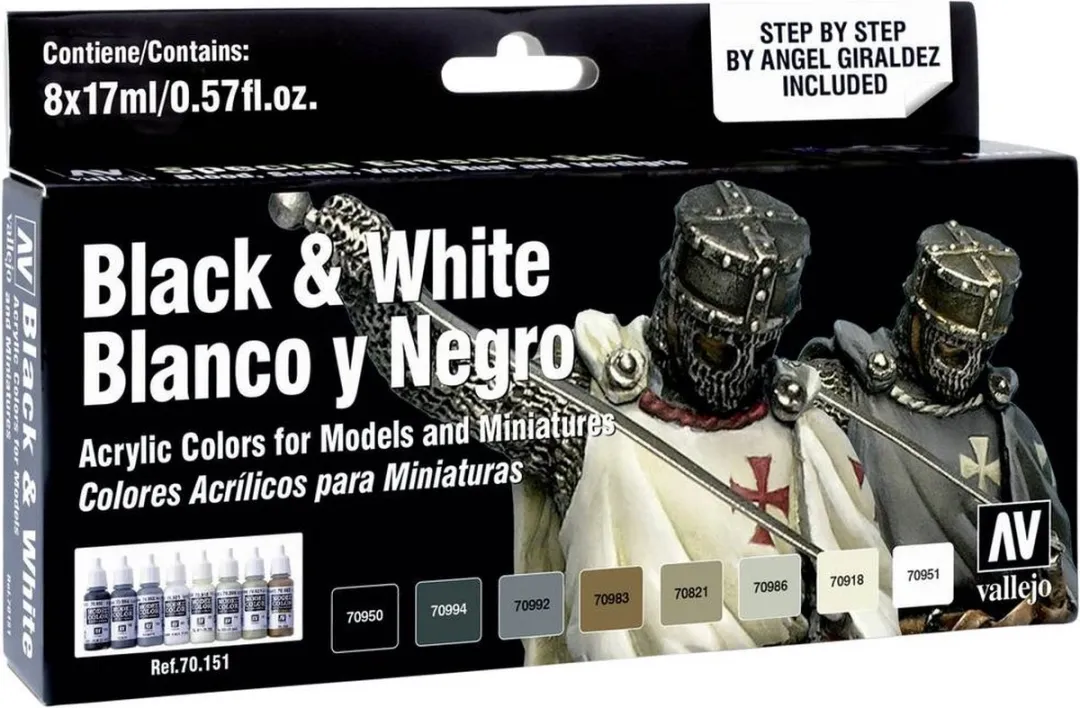 Vallejo Model Color Black & White Verfset - 8x17ml