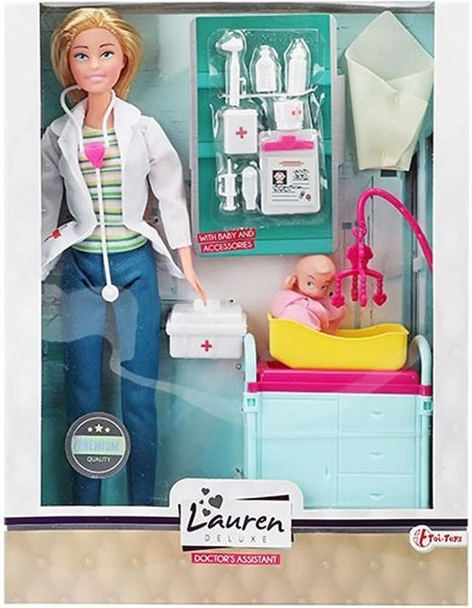 Toi-Toys Lauren Deluxe Dokter Meisjespop 26cm - 16-delig Multicolor