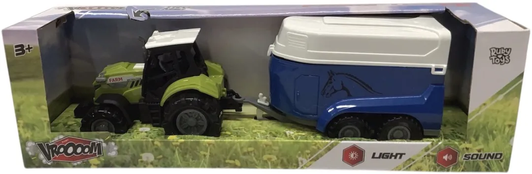 Ruby Toys VROOM Farm Truck Tractor met Paardenaanhanger 23cm - Blauw
