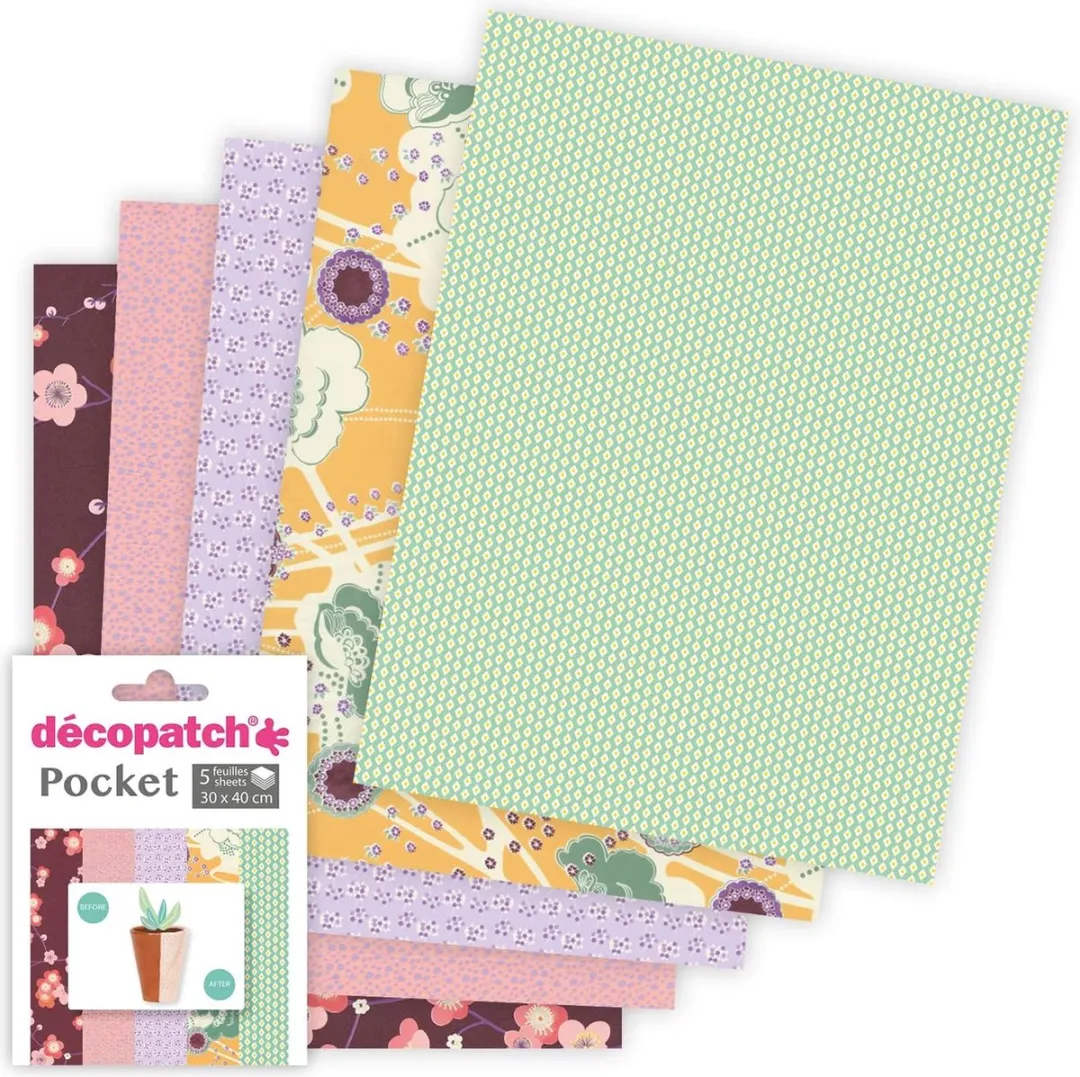 Decopatch Pocket No25 - 5 Vellen Bedrukt Papier 30x40cm - 5 Kleuren