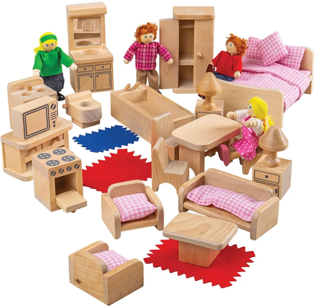 BIGJIGS Poppenhuis Meubels en Poppetjes 26-delig