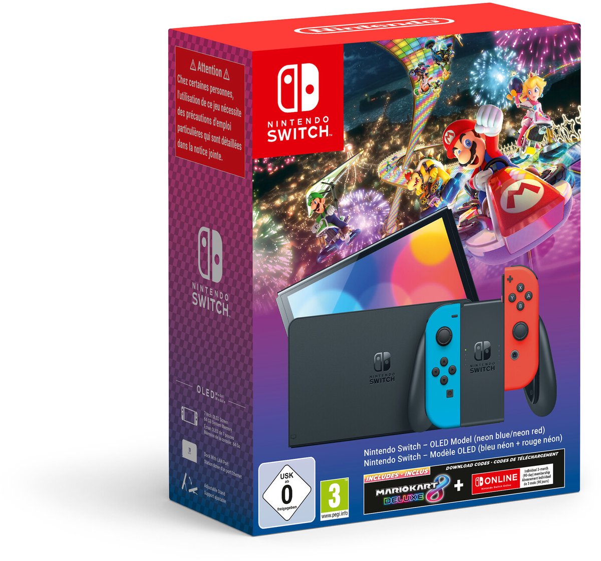 Nintendo Switch OLED - Mario Kart 8 Deluxe + 3 maanden Online Lidmaatschap Bundel - Blauw/Rood