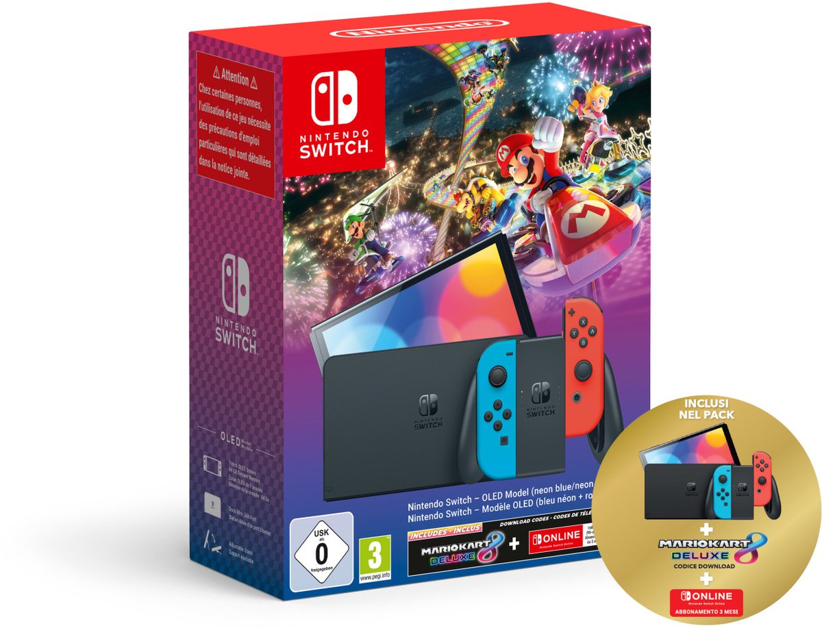 Nintendo Switch OLED - Mario Kart 8 Deluxe + 3 maanden Online Lidmaatschap Bundel - Blauw/Rood
