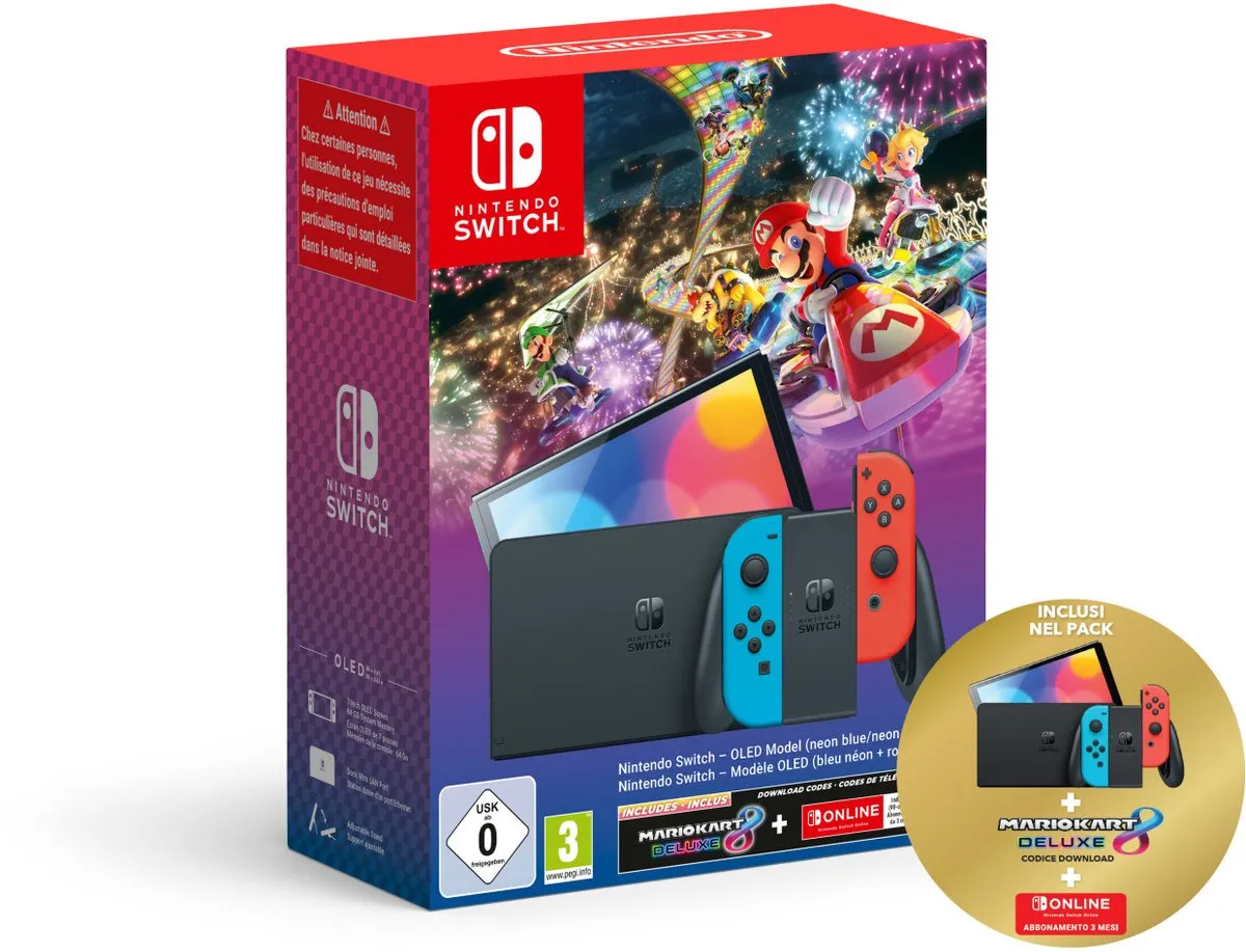 Nintendo Switch OLED Mario Kart 8 Deluxe Bundel - Blauw/Rood