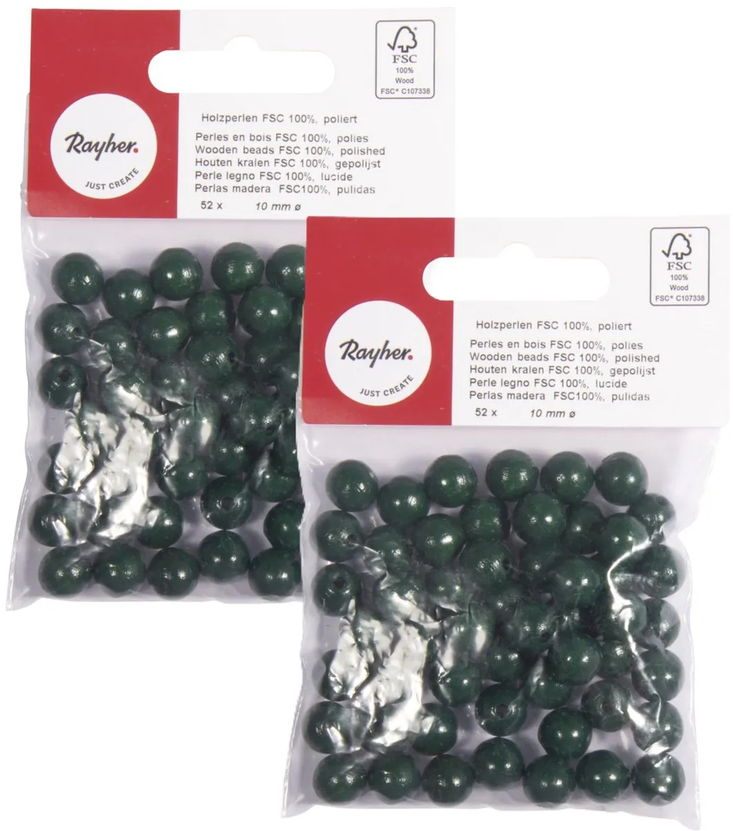 Rayher Houten Kralen 10mm - 104 Stuks - Donkergroen