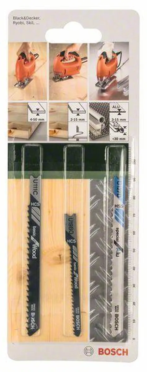 Bosch U-schacht Decoupeerzaagbladen 3-delig - o.a. Aluminium/Hout