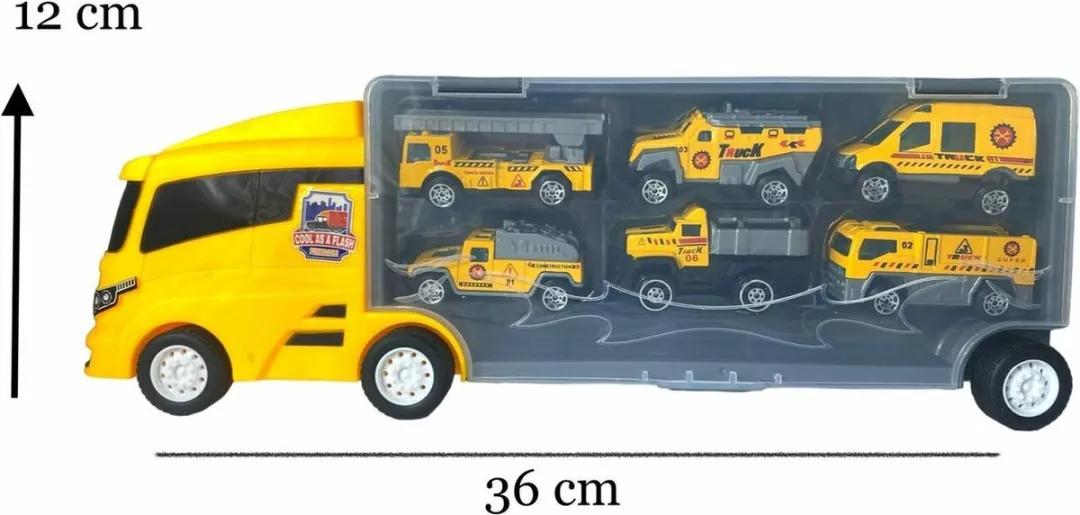Donny Toys Transporter Vrachtwagen Set 6-delig - 36.4cm - Geel