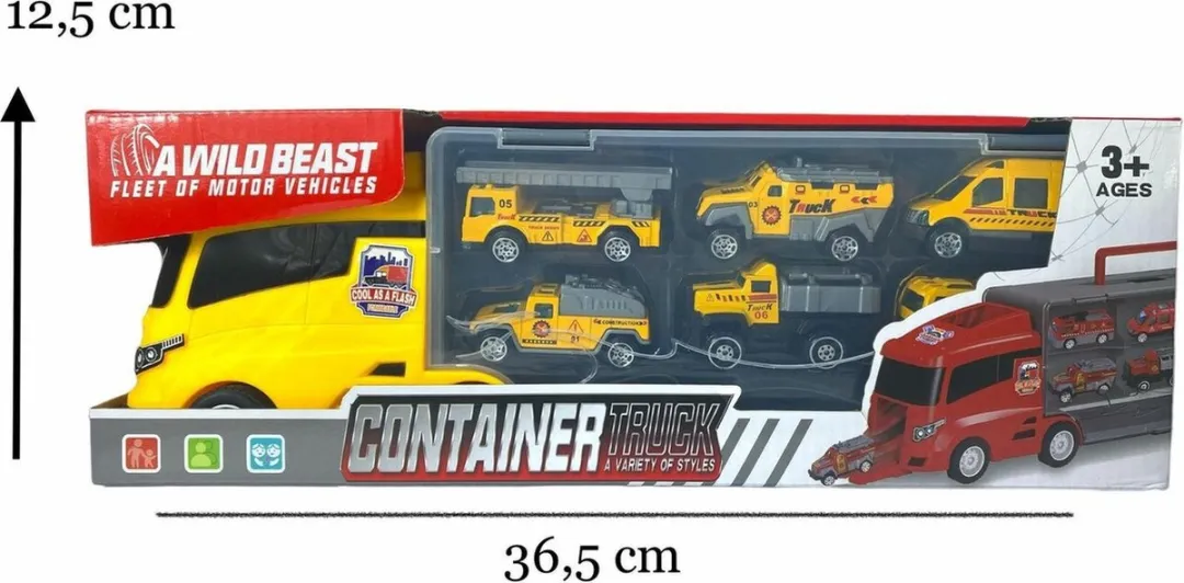 Donny Toys Transporter Vrachtwagen Set 6-delig - 36.4cm - Geel