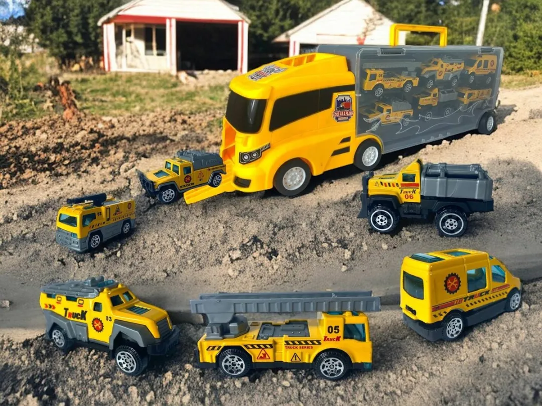 Donny Toys Transporter Vrachtwagen Set 6-delig - 36.4cm - Geel - afbeelding 6 van 6