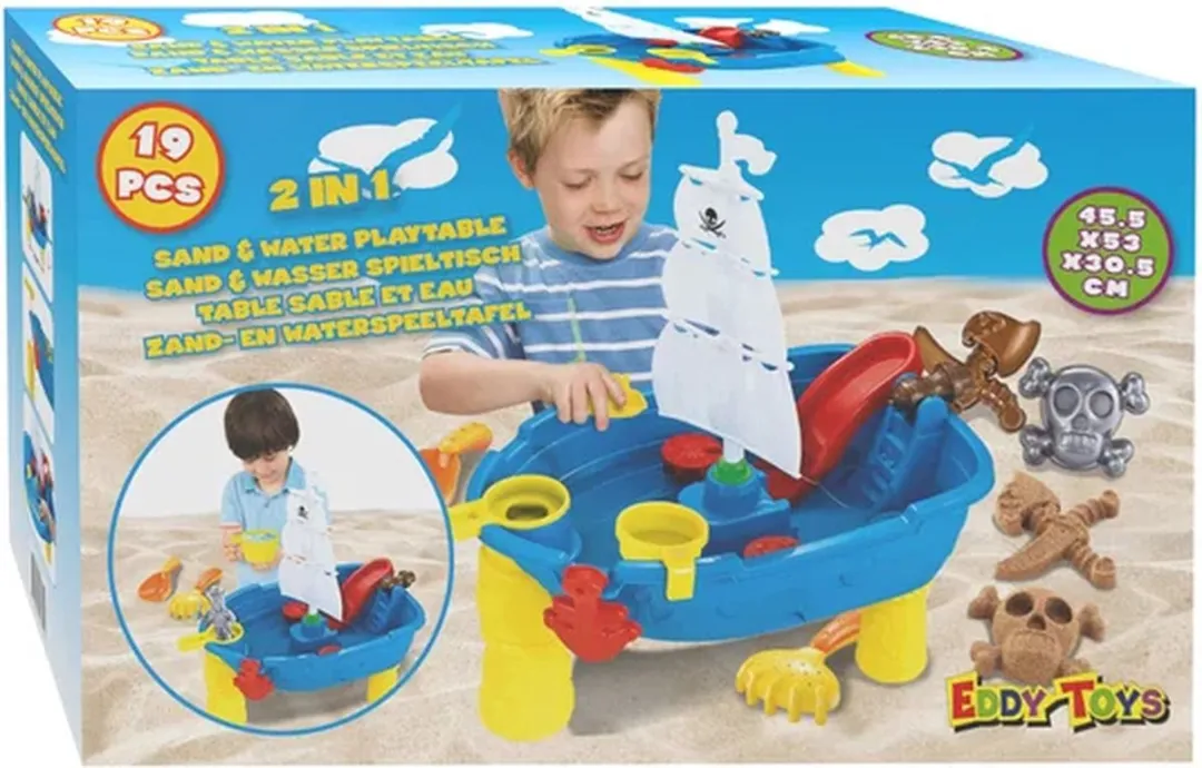 Eddy Toys Piraten Zand- en Watertafel - 54x45x31cm - 12 Accessoires
