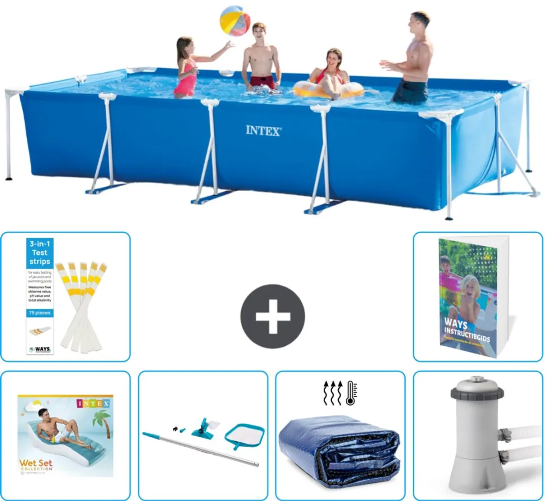 Intex 28273NP-Blauw Rechthoekig Frame Zwembad 450x220x84cm - Blauw - 7-delig