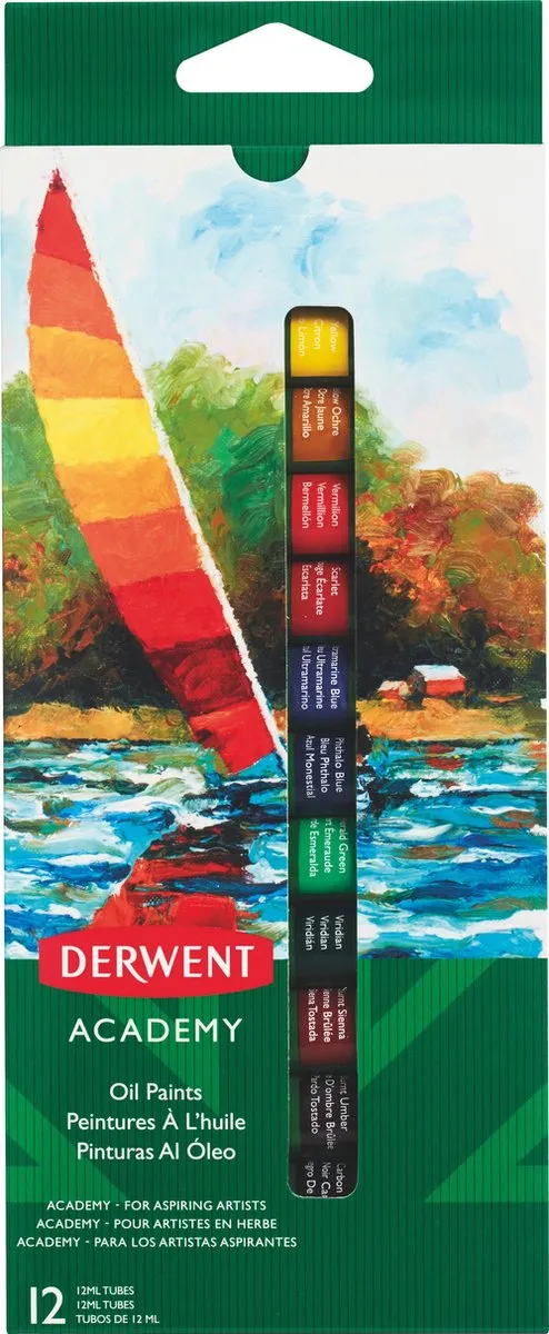 Derwent Academy Olieverf van Hoge Kwaliteit  - Tube van 12 ml - Set van 12