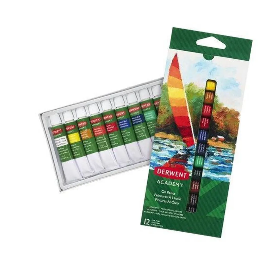 Derwent Academy Olieverf van Hoge Kwaliteit  - Tube van 12 ml - Set van 12