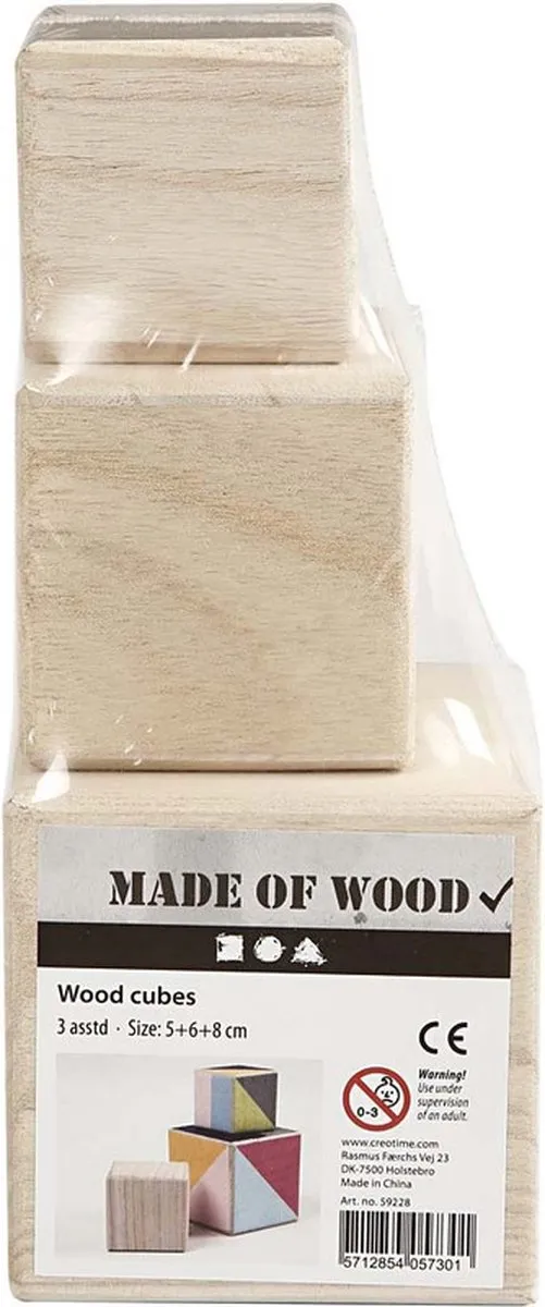 Folia Hobby Knutsel Kubussen Hout - 3 Stuks - Beige