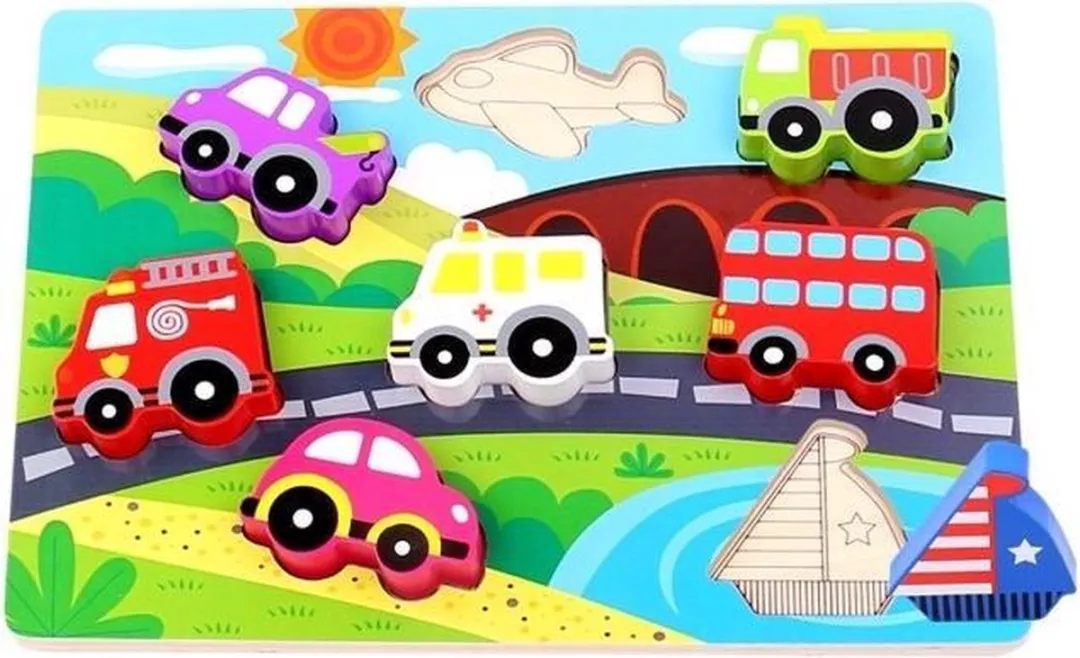 Tooky Toy Vormenpuzzel Voertuigen Junior 7-delig Hout