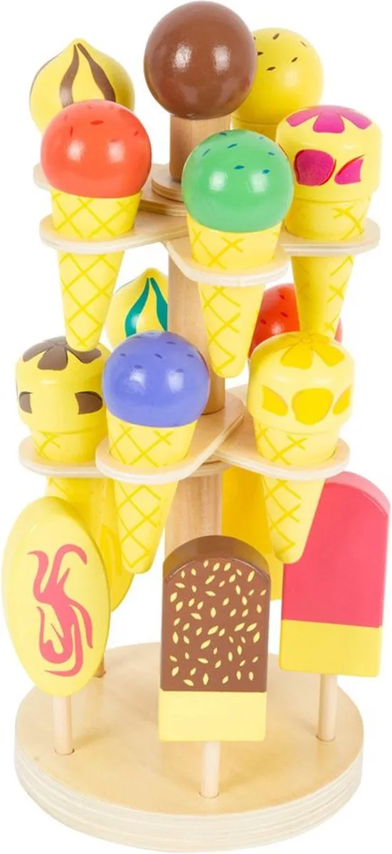 Small Foot Houten Speeleten IJsjes op Stand - 16 Stuks