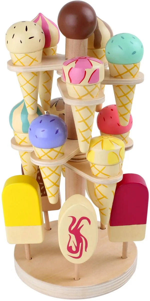 Small Foot Houten Speeleten IJsjes op Stand - 16 Stuks