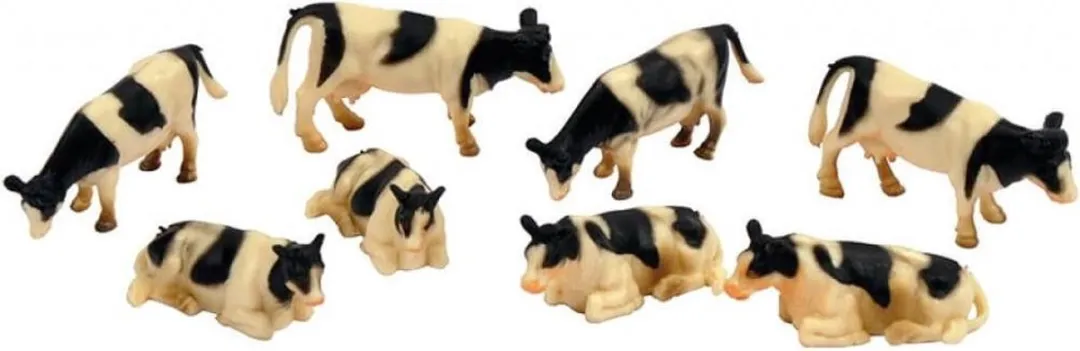 Kids Globe Koeien 1:87 - 8 Stuks - Zwart/Wit
