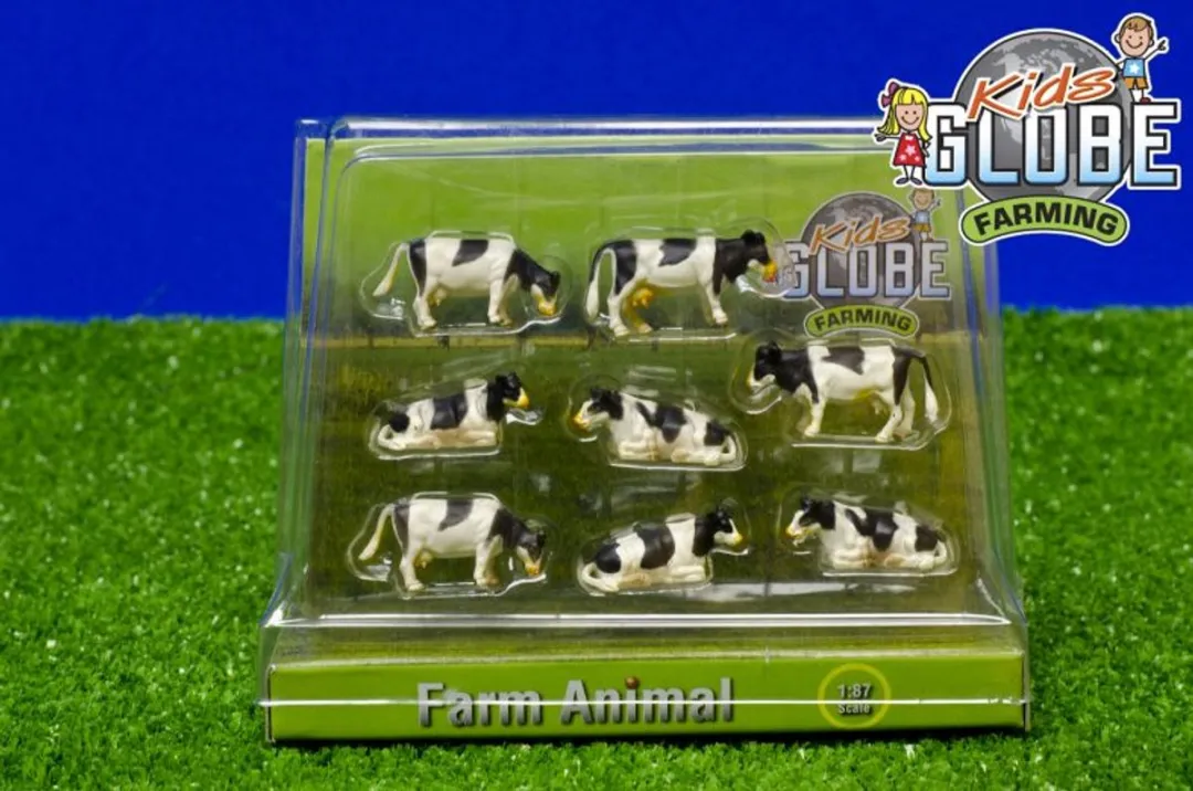 Kids Globe Koeien 1:87 - 8 Stuks - Zwart/Wit