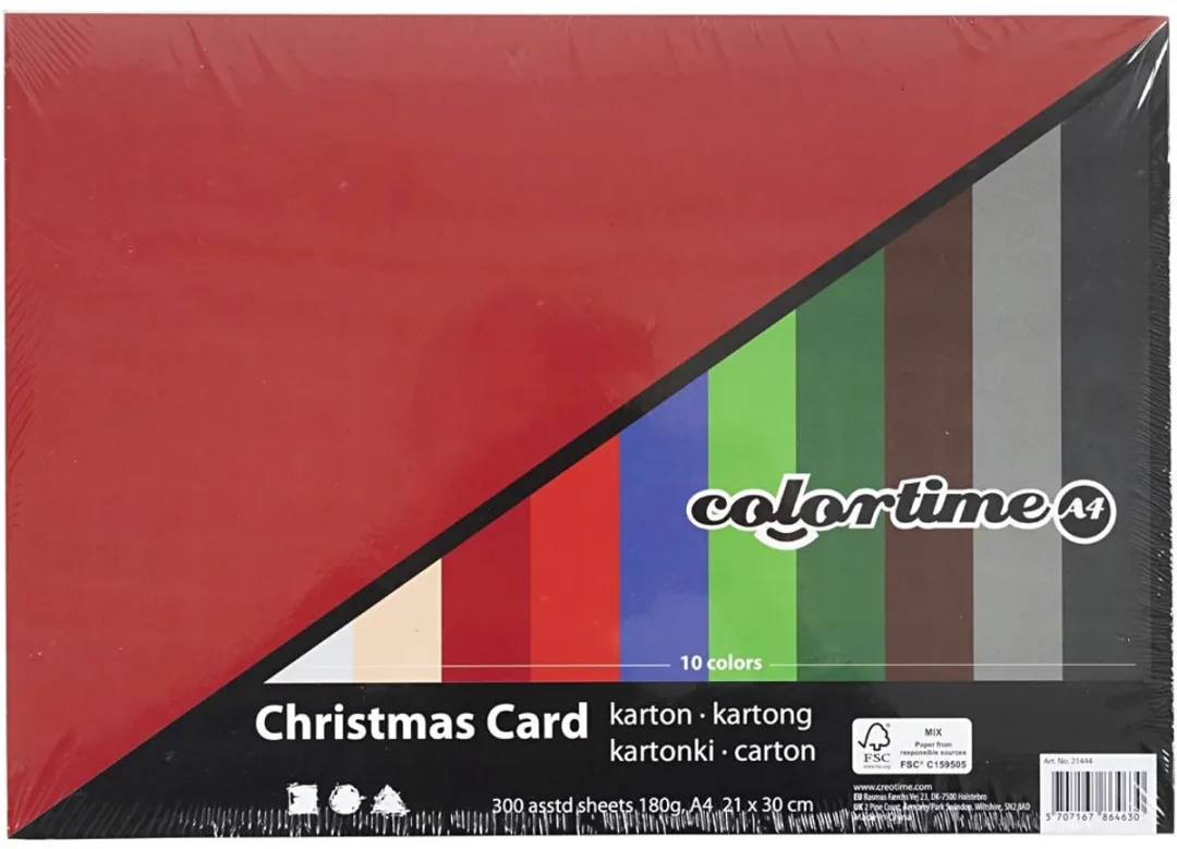 Colortime Kerst Karton A4 180gr - 300 Vellen Multicolor