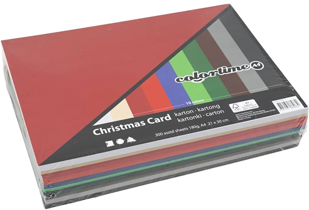 Colortime Kerst Karton A4 180gr - 300 Vellen Multicolor