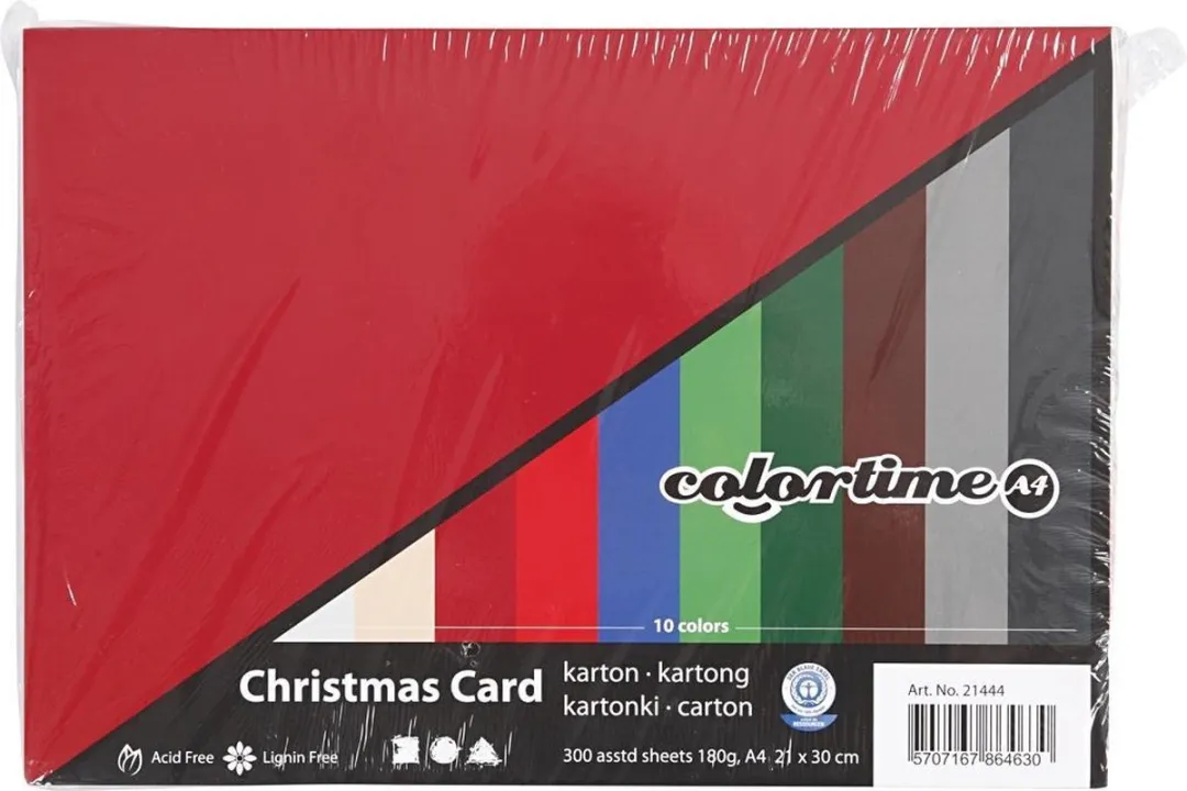 Colortime Kerst Karton A4 180gr - 300 Vellen Multicolor