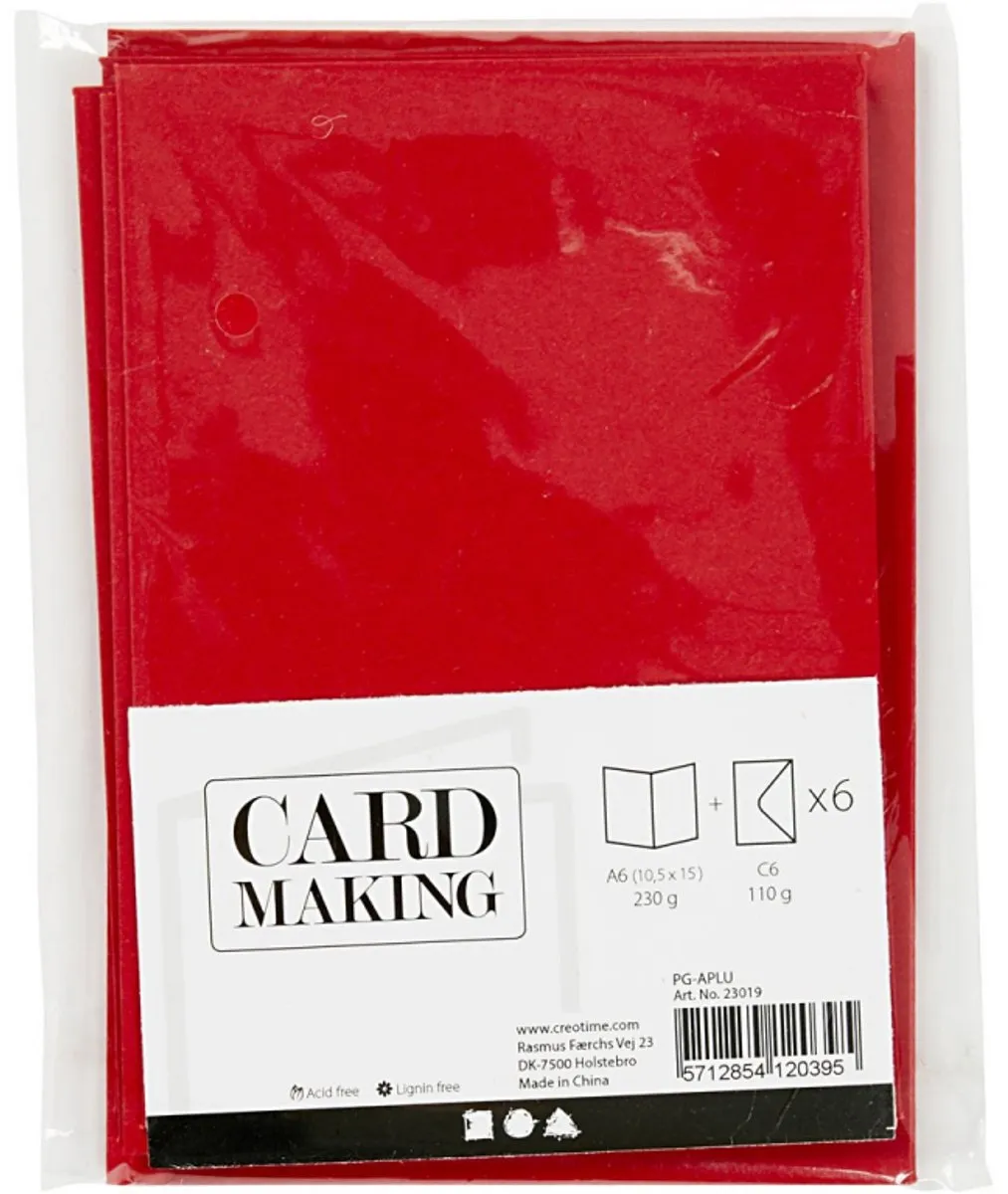 Creativ Company Kaarten & Enveloppen 10,5x15cm Rood - 6 Stuks