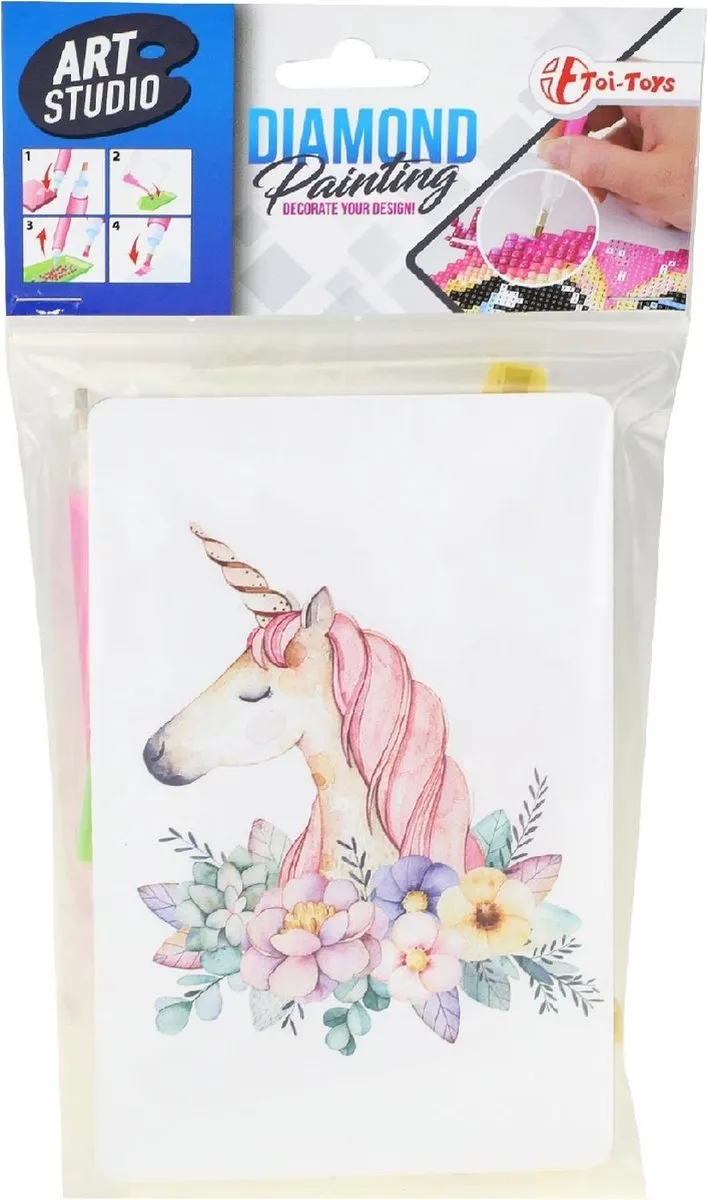 Toi-Toys Diamond Painting Knutselset Eenhoorn Bloemen 15x10cm
