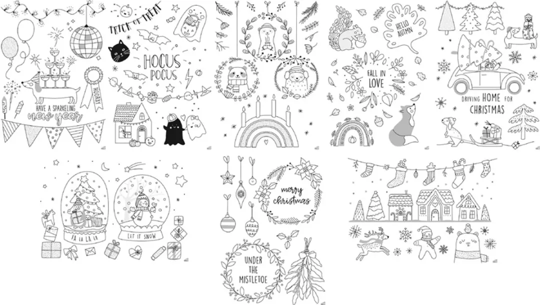 Folia Venster Sjablonen Set - 7 Markers Cozy Winter