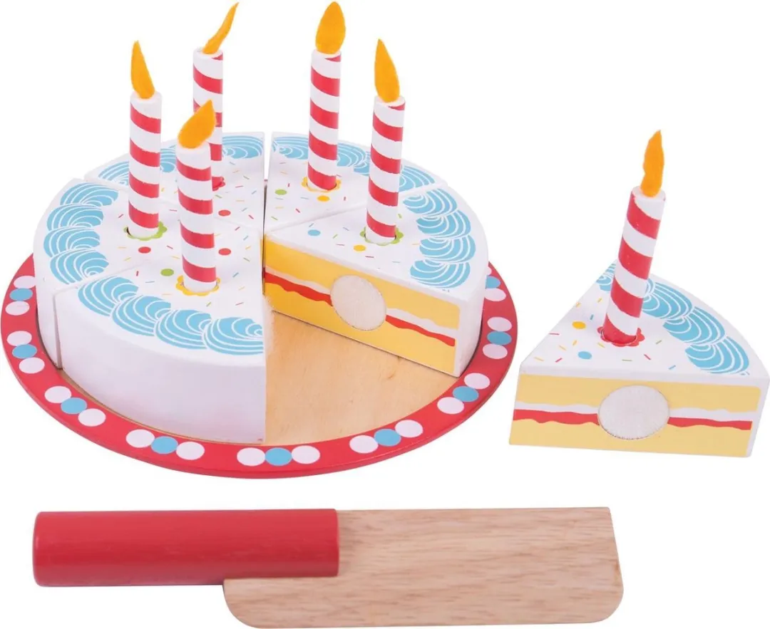 BIGJIGS Houten Verjaardagstaart - Multikleur