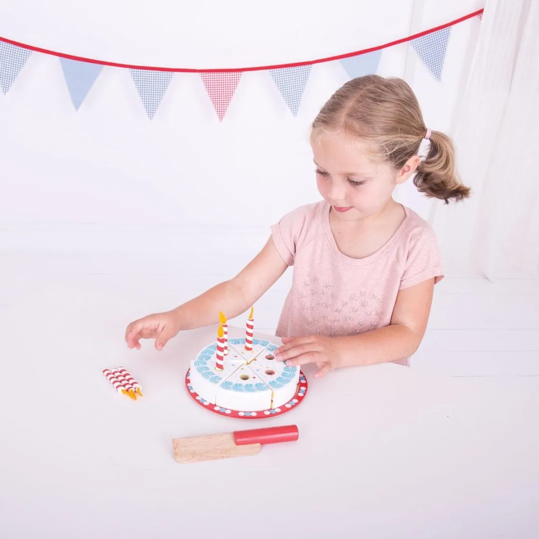 BIGJIGS Houten Verjaardagstaart - Multikleur