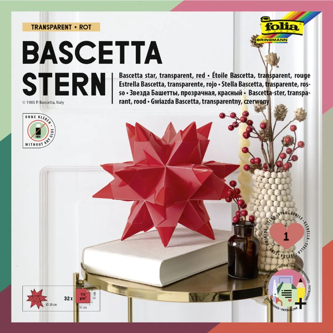 Folia Vouwbladen Bascetta-ster Rood 15x15cm