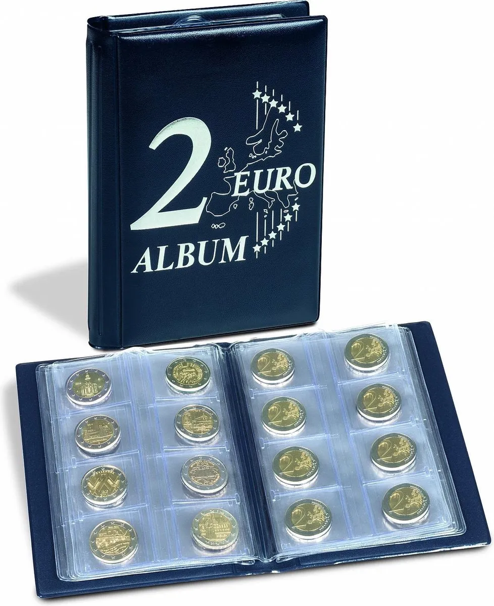 Leuchtturm Album 2 Euromunten 48 Stuks - Blauw/Zilver