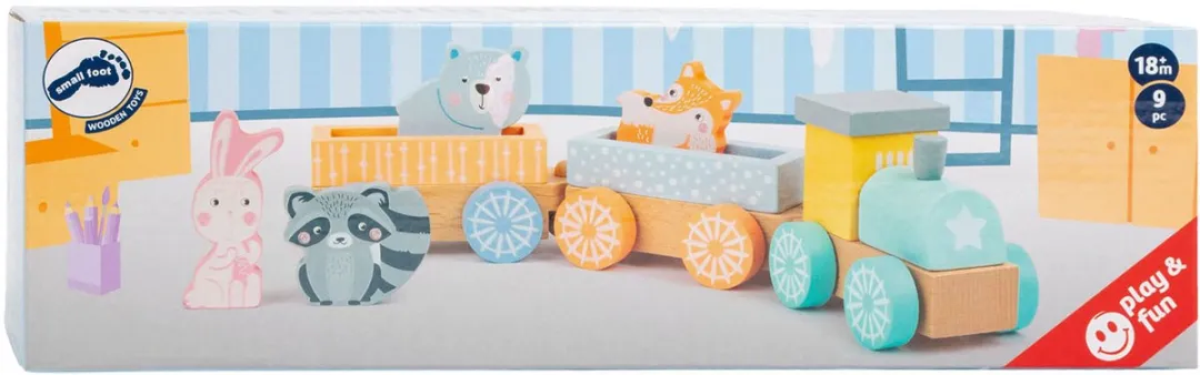 Small Foot Houten Trein met Bosdieren Pastel - 9-delig