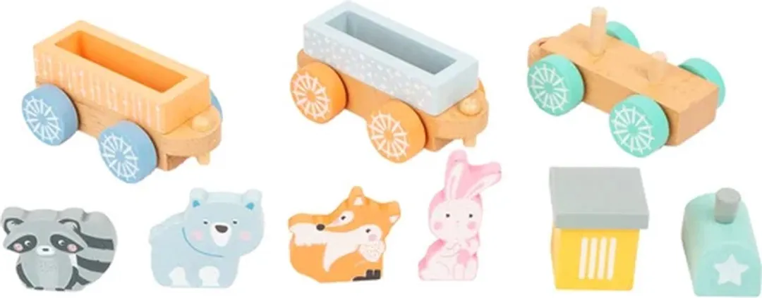 Small Foot Houten Trein met Bosdieren Pastel - 9-delig