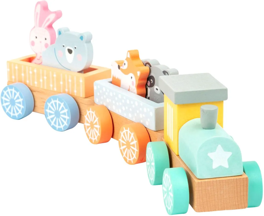 Small Foot Houten Trein met Bosdieren Pastel - 9-delig